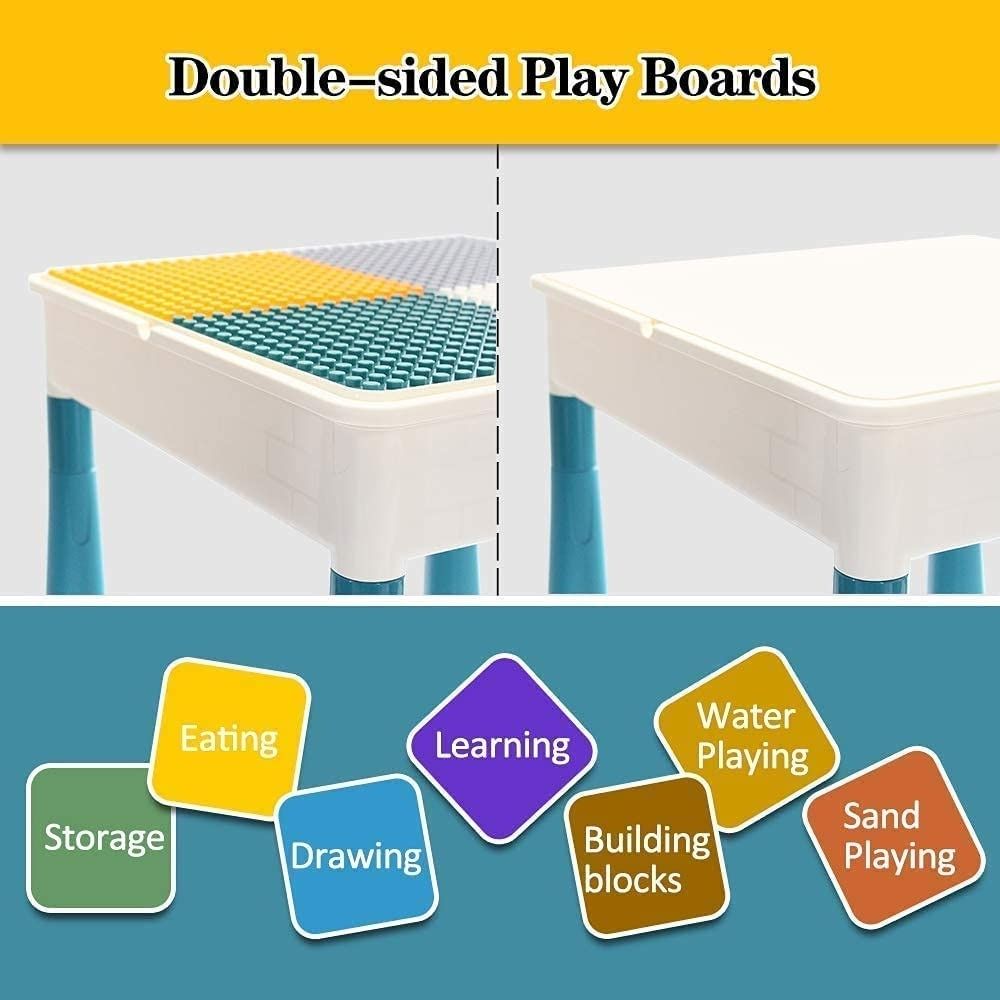 Kids Activity Table and 2 Chair Set with 100 Building Blocks: image 2