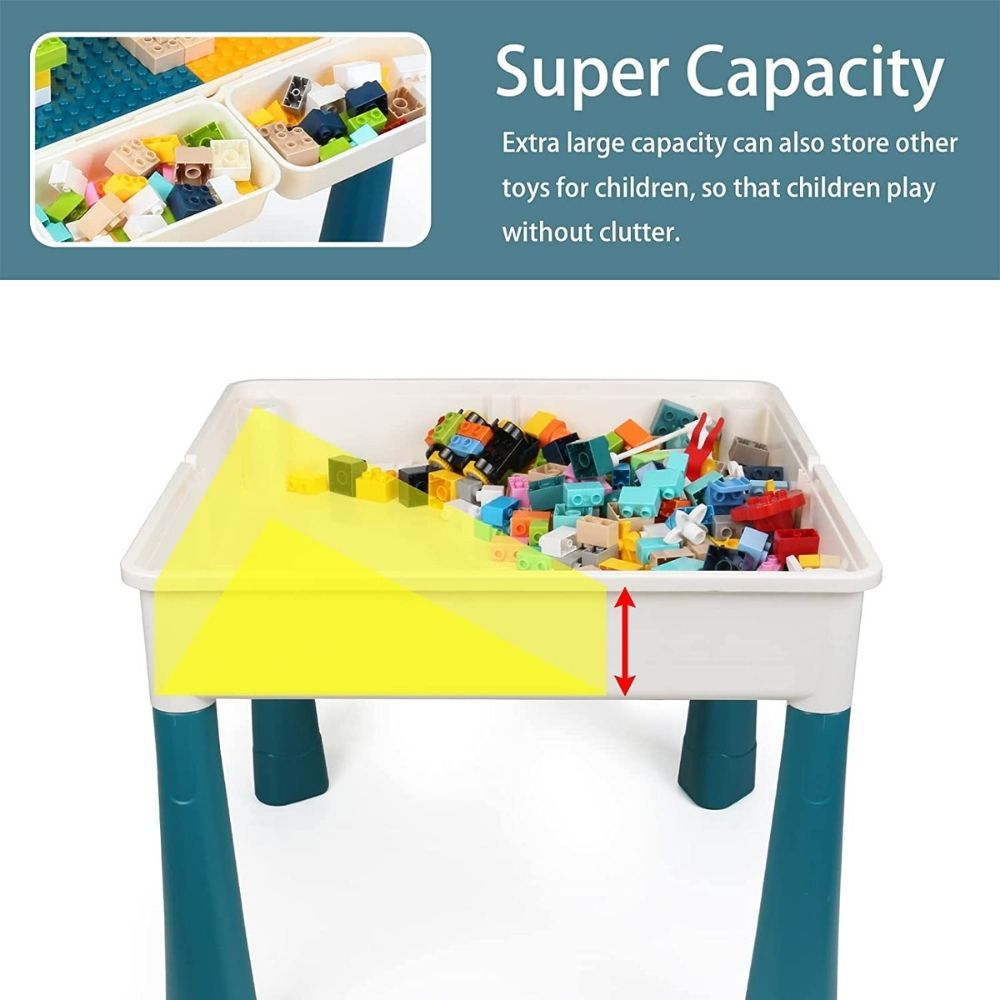 Kids Activity Table and 2 Chair Set with 100 Building Blocks: image 3