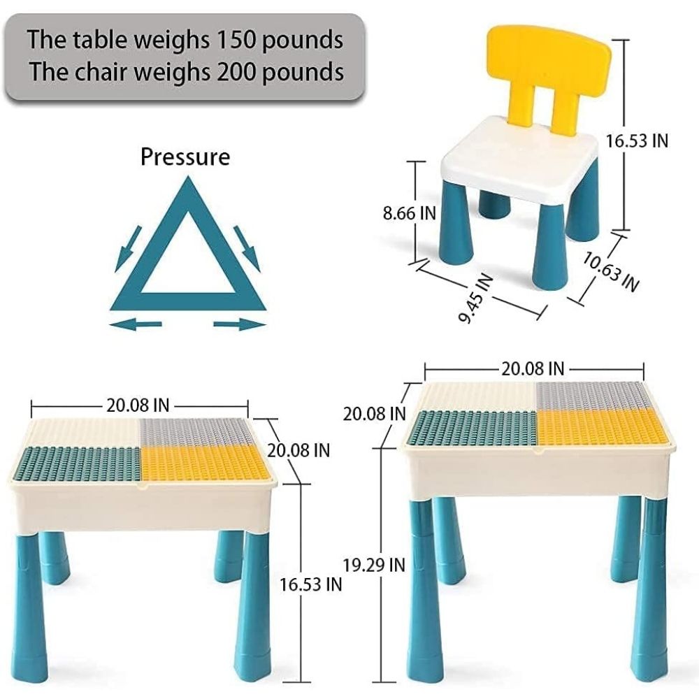 Kids Activity Table and 2 Chair Set with 100 Building Blocks: image 4