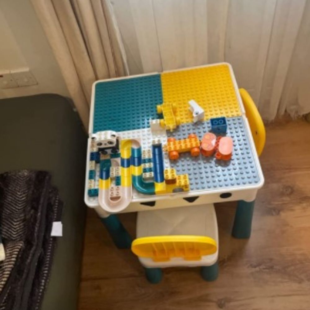 Kids Activity Table and 2 Chair Set with 100 Building Blocks: image 6