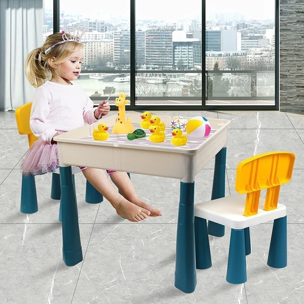 Kids Activity Table and 2 Chair Set with 100 Building Blocks: image 7