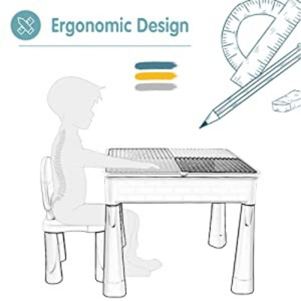 Kids Activity Table and 2 Chair Set with 100 Building Blocks: image 9