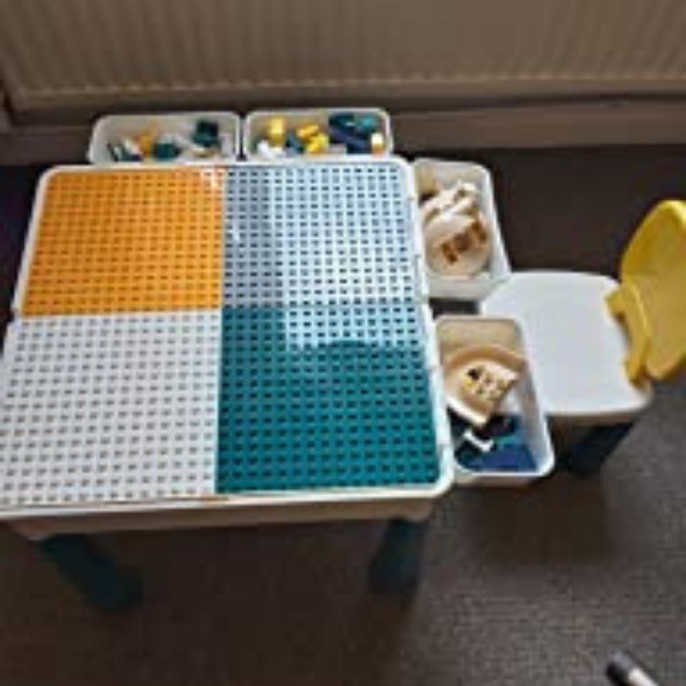 Kids Activity Table and 2 Chair Set with 100 Building Blocks: image 10