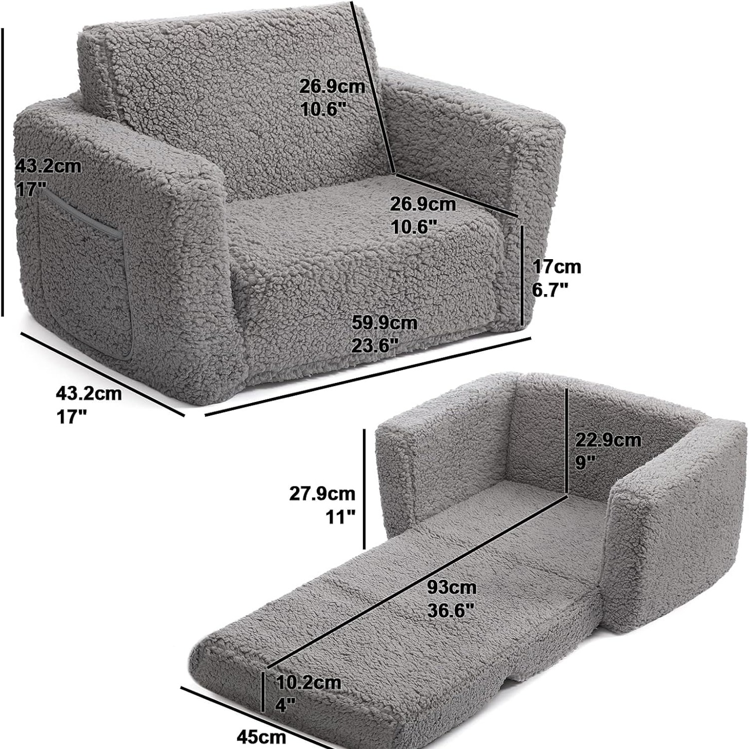 2-in-1 Sherpa Kids Sofa Bed: image 4