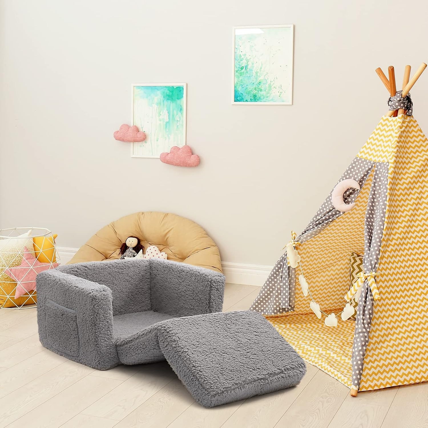 2-in-1 Sherpa Kids Sofa Bed: image 10