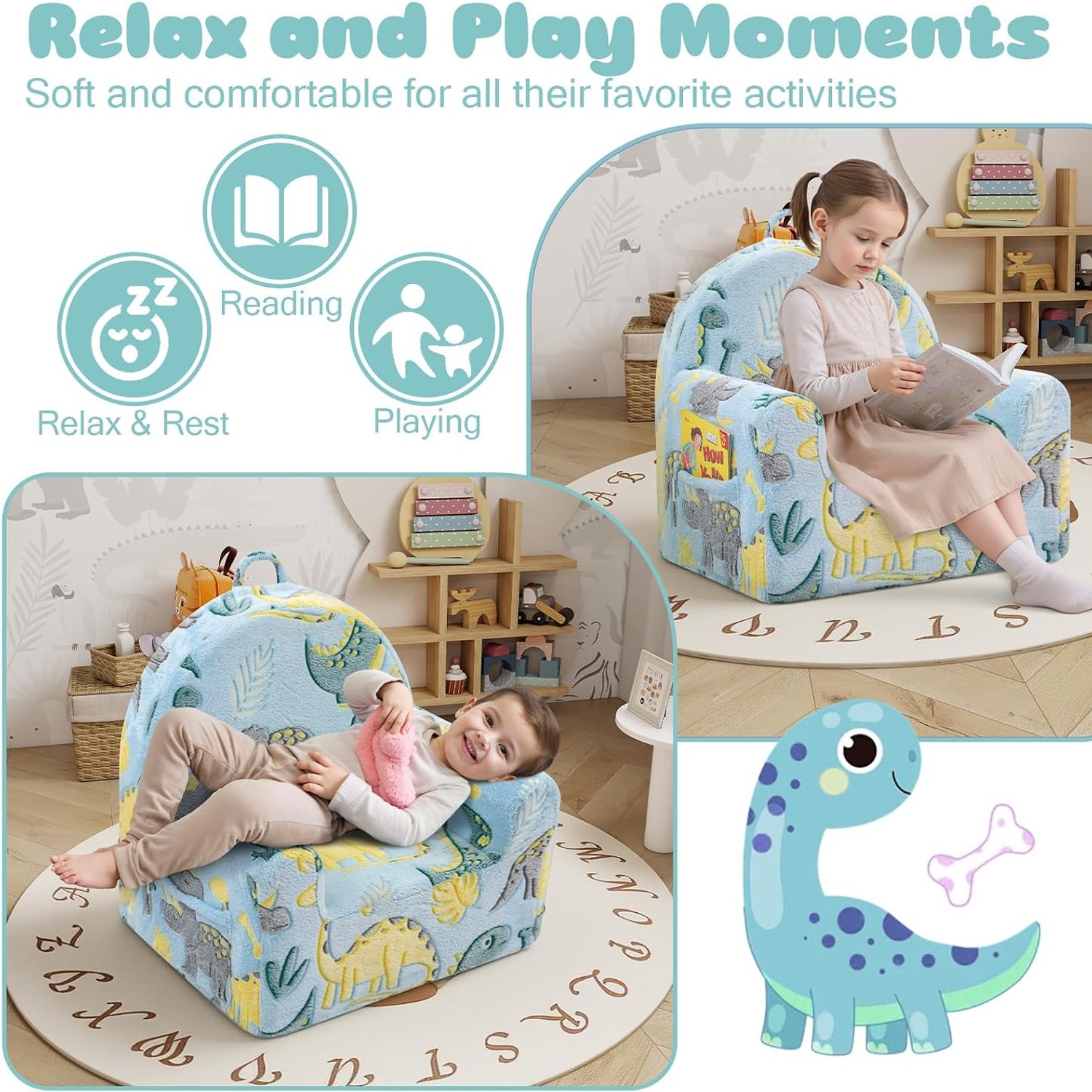 Blue Dinosaur Toddler Armchair