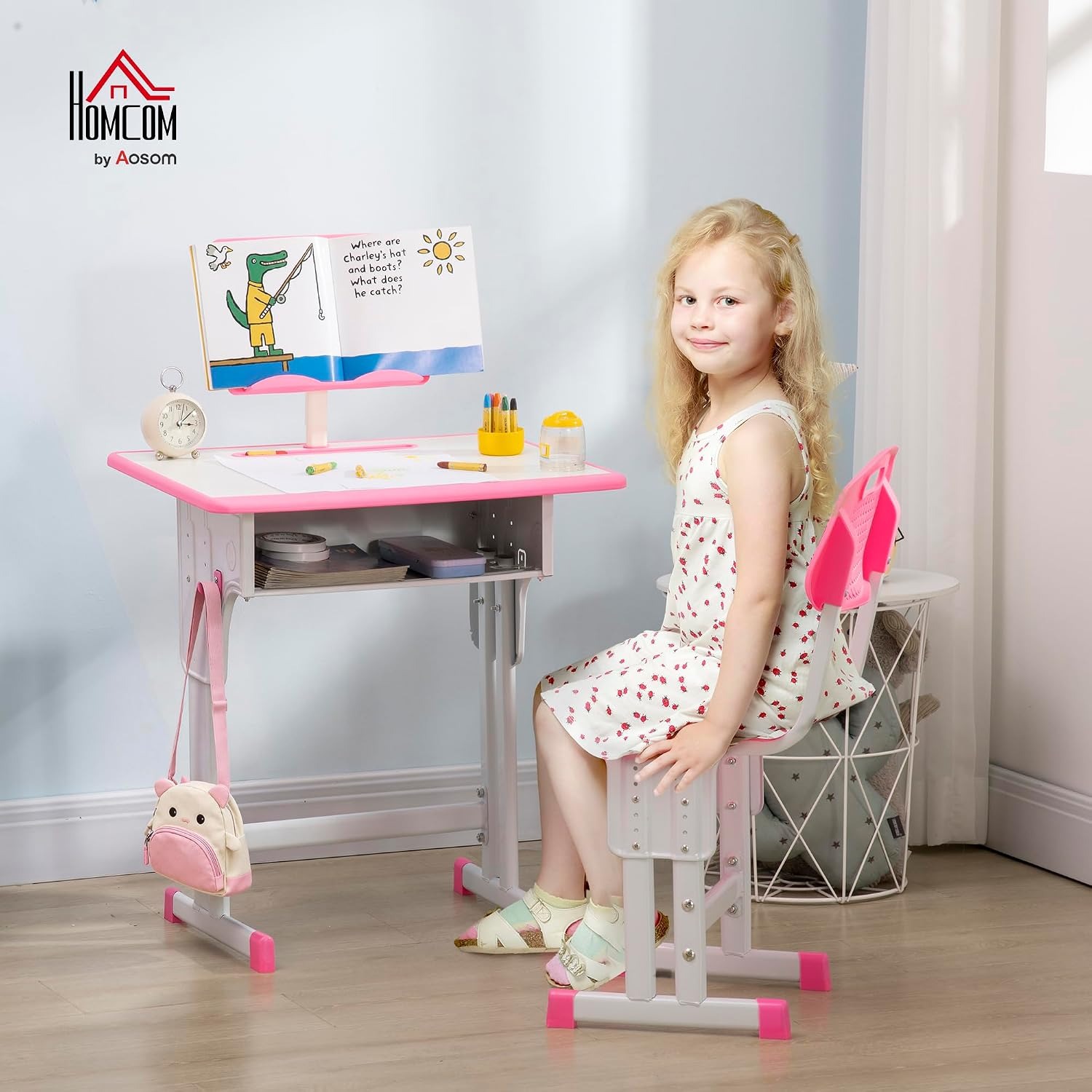Adjustable Kids Desk and Chair Set with Drawer: image 3