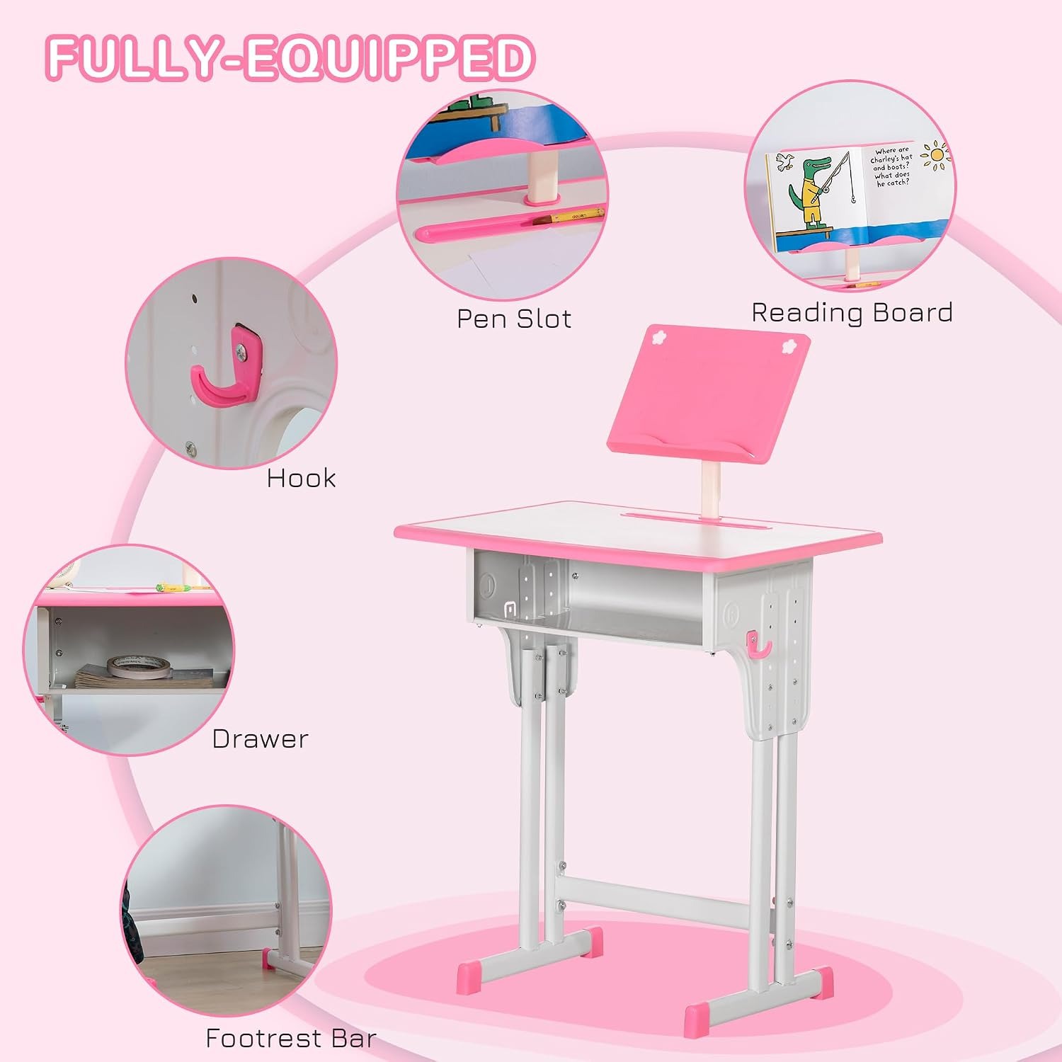 Adjustable Kids Desk and Chair Set with Drawer: image 6
