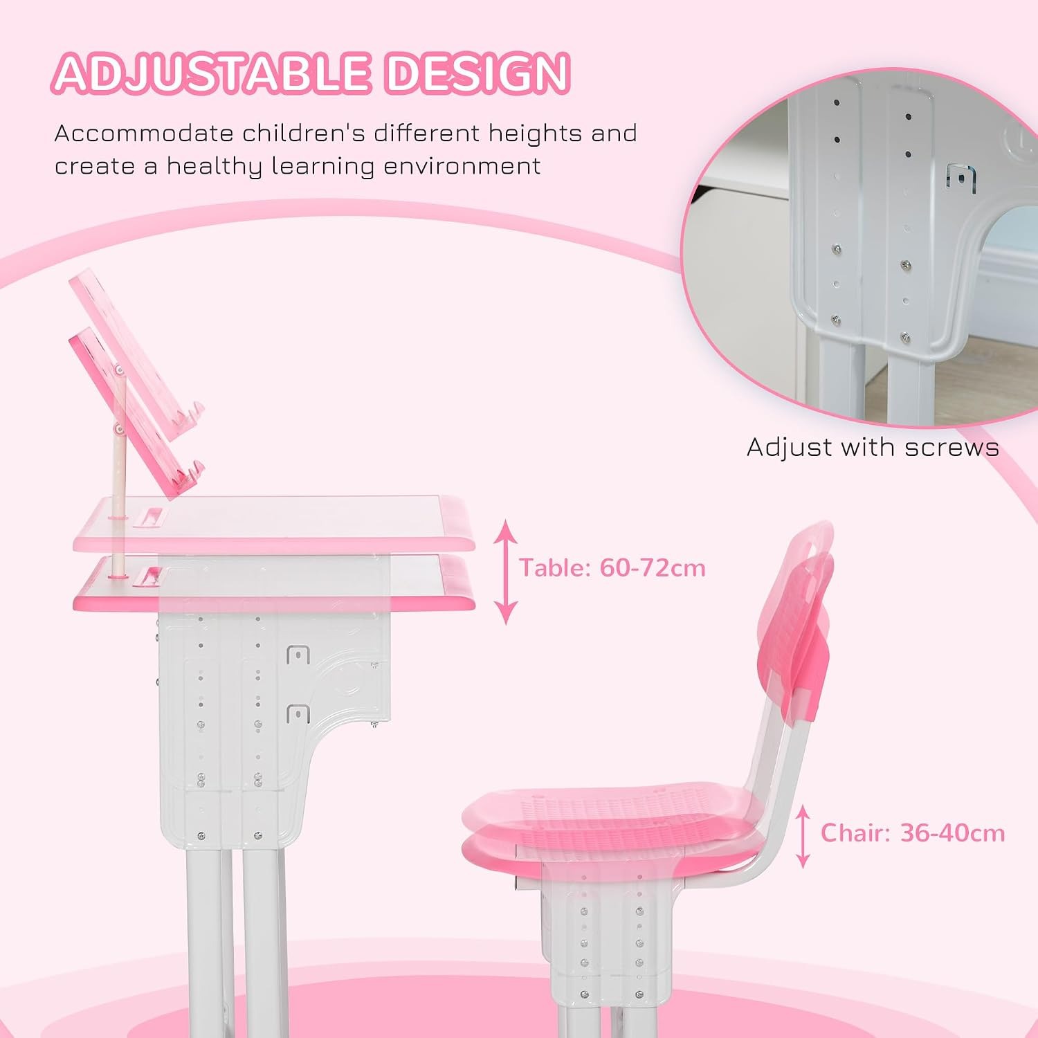 Adjustable Kids Desk and Chair Set with Drawer: image 7