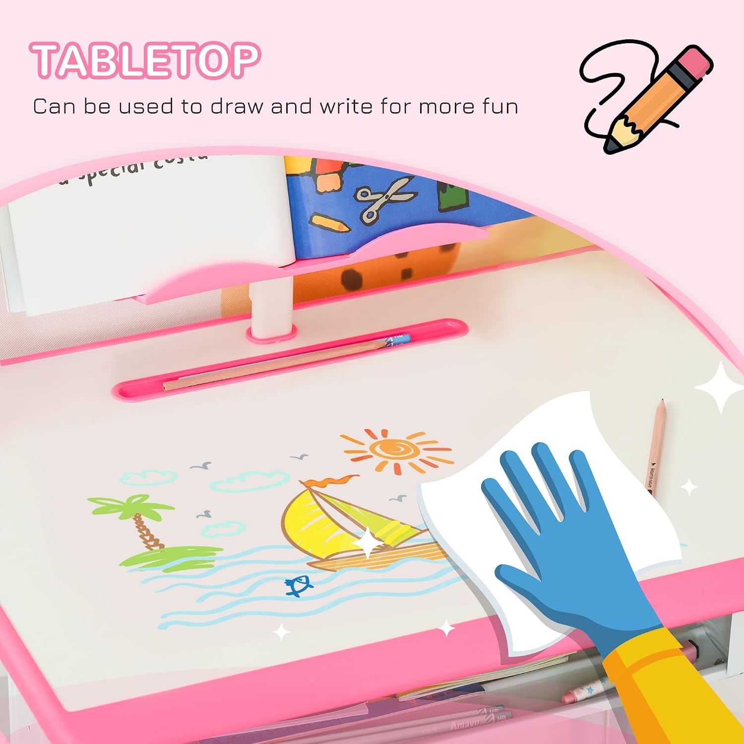 Adjustable Kids Desk and Chair Set with Drawer: image 8