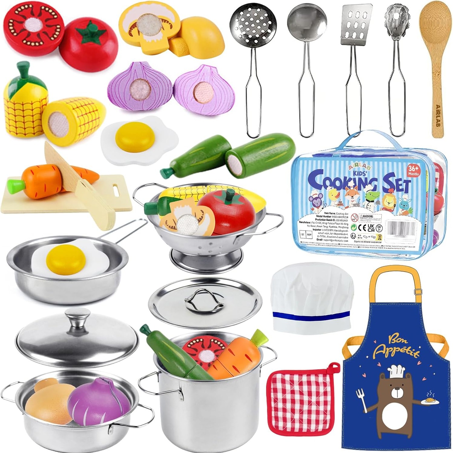 Kids Pots and Pans with Wooden Food